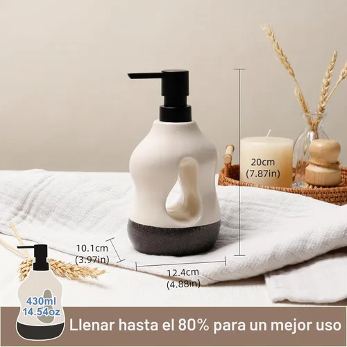 Vista 3 de BosilunLife Juego de 4 accesorios de baño de cerámica, dispensador de jabón Beige con negro.
