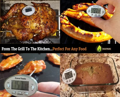 Vista 3 de Cave Tools Termómetro digital de carne de lectura instantánea para cocinar en la parrilla de barbacoa y cocina con pantalla LCD y sonda