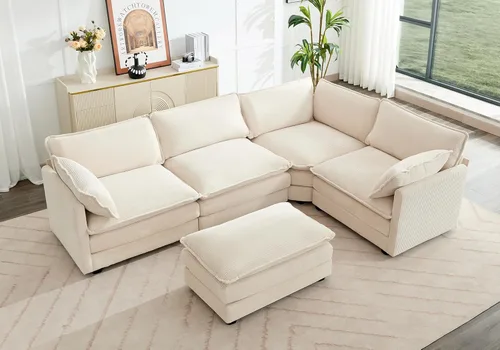 Vista 20 de ROWHY Sofá modular de gran tamaño con otomana móvil, juego de sofá moderno de pana de 112 pulgadas y 4 asientos, sofá convertible en forma de L