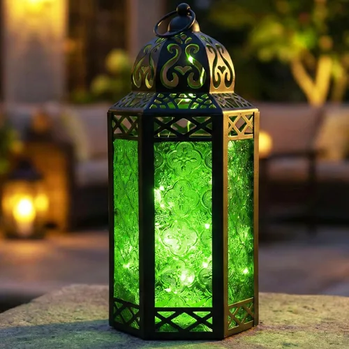 Vista 45 de Guirnalda de luces LED Vela Lanterns para farol marroquí, cristal morado, tamaño grande