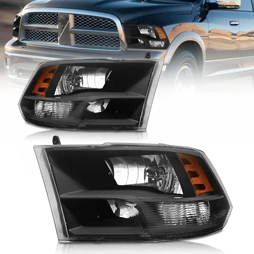 Vista 12 de Repuesto de conjunto de faros AS para Dodge Ram 1500 2002-2005/Ram 2500 3500 2003-2005 con carcasa negra, reflector ámbar, lentes transparentes