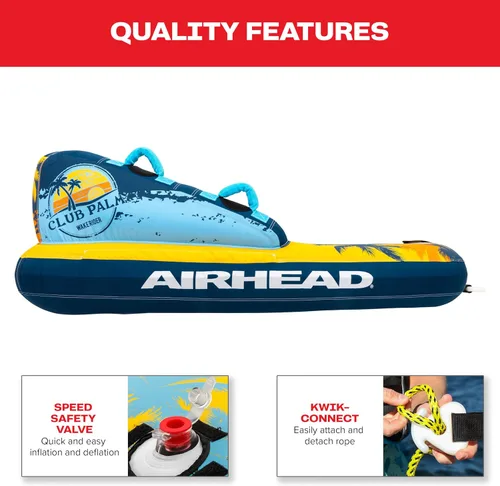 Vista 3 de Airhead Mable Tubo inflable remolcable, modelos para 1-4 pasajeros, puntos de remolque duales, cubierta completa de nylon, almohadillas de espuma