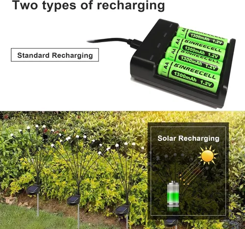 Vista 5 de Baterías AA recargables, baterías solares Ni-MH doble A de alta capacidad 1.2 V precargadas para luces solares al aire libre (AA-1300mAh-12pack)