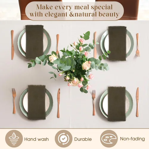 Vista 6 de TURSTIN 12 Piezas de Servilleta de Lino de Algodón Servilleta de Tela Hecha a Mano con Flecos 17 x 17 Pulgadas Servilletas Suave para Cenas Bodas