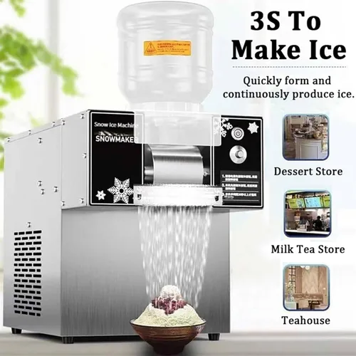 Vista 2 de Commercial Snow Ice Maker Shaver Machine Snowflake Ice Machine Continuous Ice Machine, Stainless Steel Ice Crusher Electric Snow Cone Maker (70kg/h)