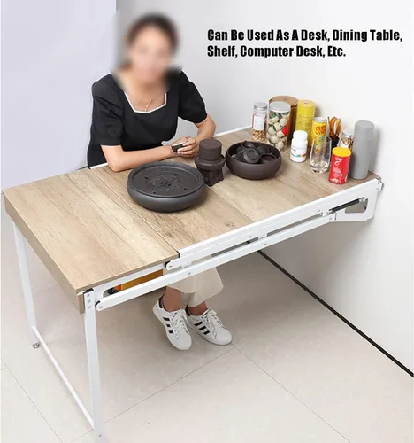 Vista 7 de Mesa plegable montada en la pared, mesa de comedor plegable pequeña, resistente, complemento perfecto para oficina en casa, lavandería, bar en casa