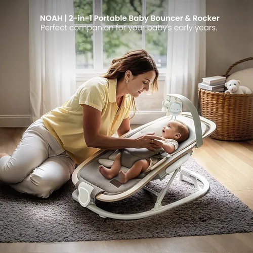 Vista 7 de Qutanix 2-en-1 Mecedora y Silla para Bebés, Asiento Portátil para Bebés de 0 a 9 Meses, Silla de Balancín con 3 Posiciones Reclinables, Acentos