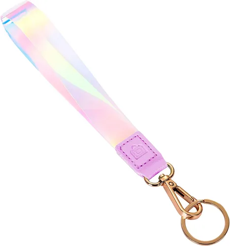 Cordón de muñeca para llaves/correa de muñeca para USB, cartera pequeña y teléfono/llavero con cierre/llavero holográfico, Lila