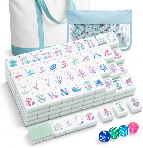 Vista 10 de Soulchen Coastal American Mahjong Tiles Set, 1,2 pulgadas 168 azulejos de Rosa Rojo