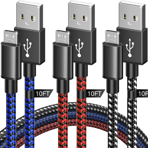Vista 6 de 6amLifestyle Cable de carga PS4, cable USB a micro USB de 10 pies, cable trenzado de nailon, para PS4 SlimPro, controlador Xbox One SX, paquete de 2