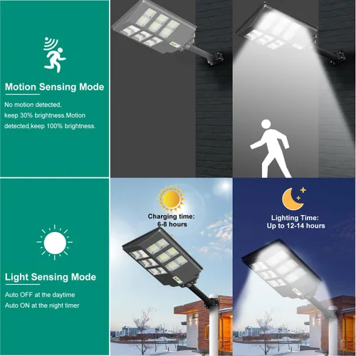 Vista 3 de Gebosun Luces solares de calle de 600 W para exteriores, 6500 K 60000 lm del atardecer al amanecer, luces de inundación solares LED de gran angular