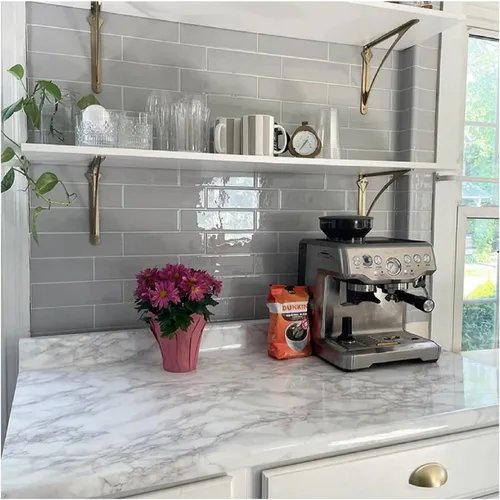 Vista 7 de EZ FAUX DECOR Rollo de vinilo autoadhesivo autoadhesivo para encimera de cocina, granito gris y blanco, extraíble, grueso, impermeable, no pinta, 36