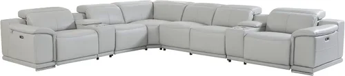 Vista 323 de BlackJack Furniture Venice - Sofá modular de cuero italiano de grano superior de 5 piezas con 3 reclinables eléctricos, reposacabezas ajustable