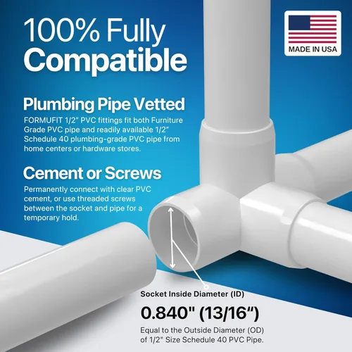 Vista 7 de FORMUFIT Adaptador de PVC de grado de muebles de 4 vías de 1/2 pulgada en color negro, fabricado en Estados Unidos, resistente a los rayos UV, a