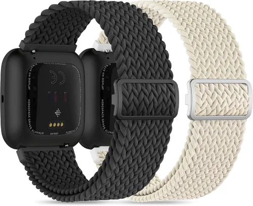 Sunnyson Paquete de 2 pulseras trenzadas de nailon elástico compatibles con Versa 2/Versa/Versa Lite/Versa SE, correas de repuesto ajustables y