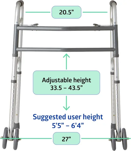 Vista 6 de Medline Andador plegable bariátrico resistente con ruedas de 5 pulgadas y asas duraderas, capacidad de peso de 500 libras