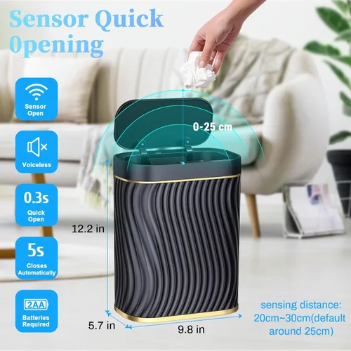 Vista 2 de Ogikey Cubo de basura pequeño para baño con tapa automática sin contacto, bote de basura inteligente de 2.6 galones, contenedor de basura estrecho e