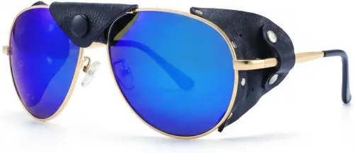 Vista 7 de OSSAT Gafas de sol polarizadas con protectores laterales de piel de vacuno a prueba de viento Gafas clásicas de pesca de montaña