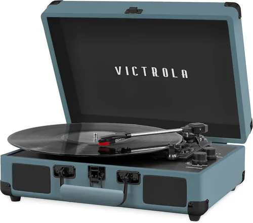 Vista 15 de Victrola Journey - Tocadiscos portátil de maleta con Bluetooth, con altavoces integrados, reproductor de discos de vinilo de 3 velocidades, salida