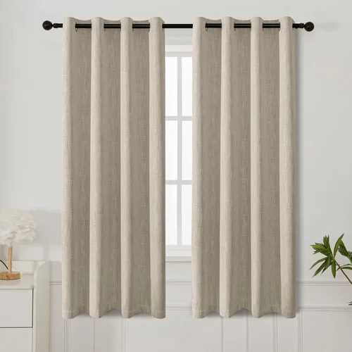 Vista 39 de INLINAS Cortinas opacas con textura anudada de lino sintético, 100% bloqueo de luz, reducción de ruido, ojales de tela de triple capa para Beige