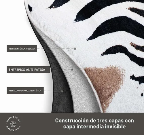 Vista 3 de NativeSkins Alfombra de piel sintética con estampado de cebra, grande