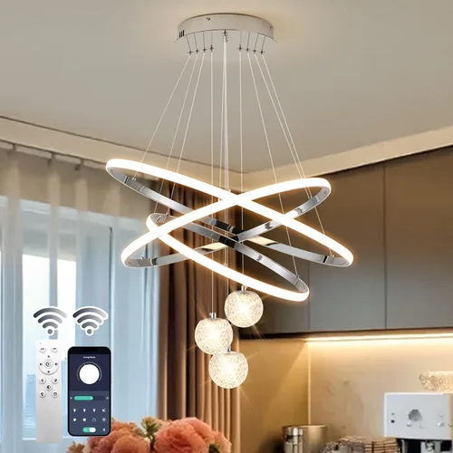 Vista 16 de ORANOOR - Lámparas de araña modernas doradas y negras para comedor, lámpara de araña LED regulable con forma de globo para isla de cocina, lámpara