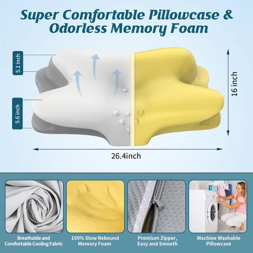 Vista 4 de Almohada cervical para el cuello, almohada refrescante para aliviar el dolor de cuello, almohada ergonómica para dormir de lado, almohadas