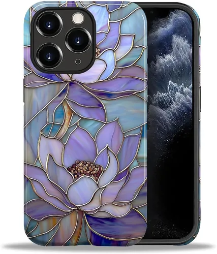 Vista 14 de ZHEGAILIAN Funda para iPhone 11, carcasa dura a prueba de golpes + silicona suave 2 en 1 híbrida, parachoques a prueba de caídas - Vidrio manchado