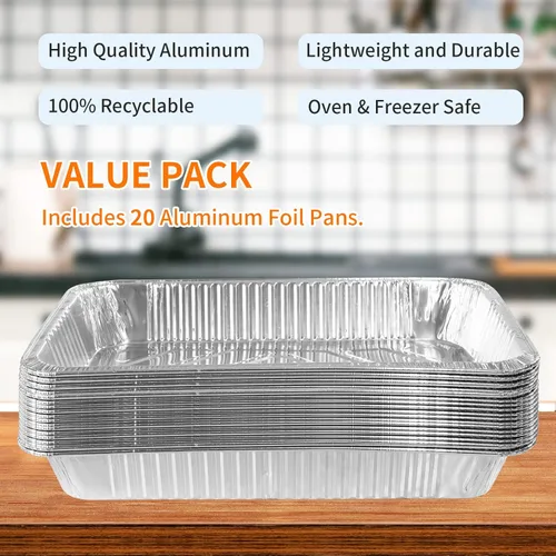 Vista 6 de Sartenes desechables de papel de aluminio de 21 x 13 pulgadas de tamaño completo (paquete de 20) recipientes de alimentos rectangulares, resistentes