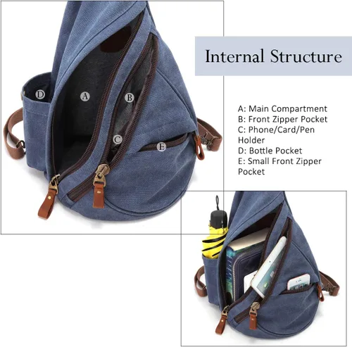 Vista 3 de KL928 Canvas Sling Bag - Small Crossbody Backpack Shoulder Casual Daypack Rucksack for Men Women