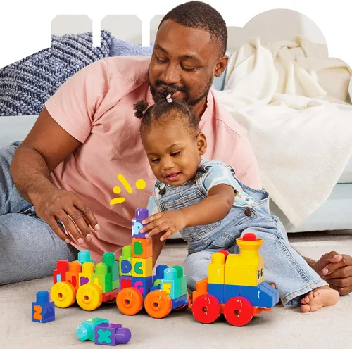 Vista 5 de MEGA BLOKS First Builders - Juego de bloques de construcción para niños pequeños, tren musical ABC con 50 piezas, música y sonidos, a partir de 1 año