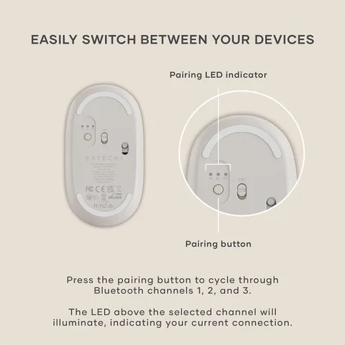 Vista 7 de Satechi OntheGo - Mouse Bluetooth con batería recargable USB C, conecta hasta 3 dispositivos, mouse inalámbrico compacto y portátil para laptop