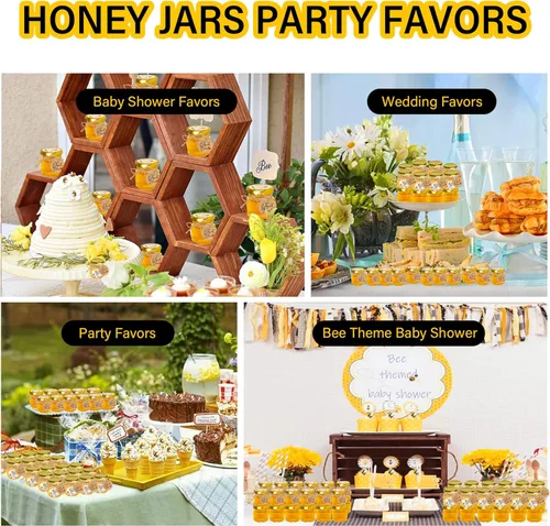 Vista 4 de GIVAMEIHF Mini tarros de miel de vidrio de 1.5 onzas, 60 frascos hexagonales de miel, calcomanías de abeja, etiquetas, cuerda de yutes, mini tarros