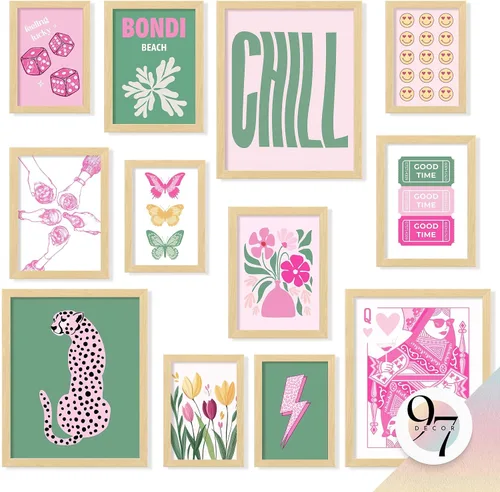 97 Decor Linda decoración de habitación estilo preppy para chicas adolescentes – Decoración colorida de pared estilo preppy, pósteres de moda estilo