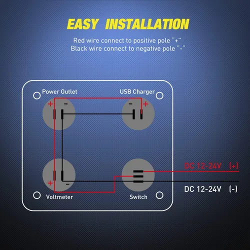Vista 6 de Nilight Panel de enchufe de cargador de encendido y apagado 4 en 1, cargador USB dual, toma de corriente, voltímetro LED, encendedor de cigarrillos