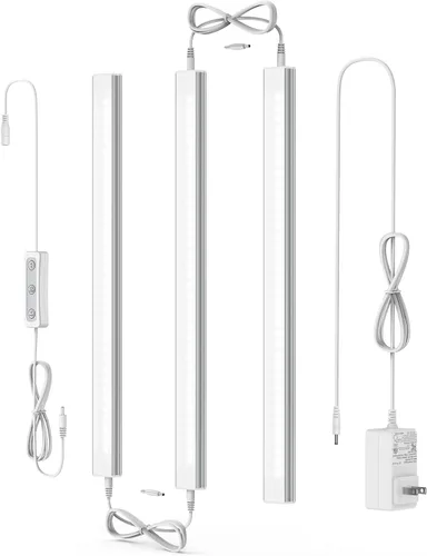 Vista 16 de ASOKO Luces LED regulables para debajo del gabinete, blanco cálido 3000 K, 3 piezas de 12 pulgadas conectables LED enchufe de iluminación