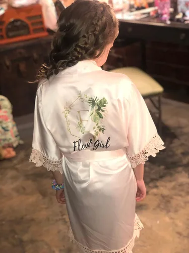 Vista 8 de Generic Women's Satin Kimono Robe - Personalized Wedding Robes for Bridesmaids & Brides - White, Blush, Champagne, Dusty Rose - Sizes Toddler to