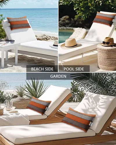 Vista 6 de Paquete de 2 fundas de almohada lumbares de madera rústica de granero color naranja degradado, juego de fundas de almohada impermeables