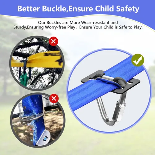 Vista 3 de Ninja Warrior - Carrera de obstáculos para niños, kit de línea floja de 2 x 56 pies con 10 accesorios ninja, barra de mono, escalera de cuerda