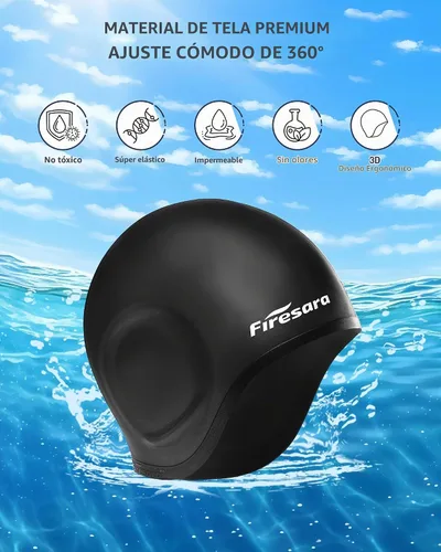 Vista 3 de Firesara Gorra de natación, gorra de natación original actualizada 3D, diseño ergonómico cómodo, duradero, protección para los oídos, para mujeres