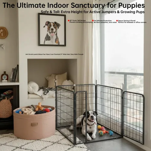 Vista 2 de Jaulas Portátiles para Perros y Corralito, Jaula de Metal de 32 Pulgadas para Perros Pequeños/Medianos, para Interior/Exterior, Correas