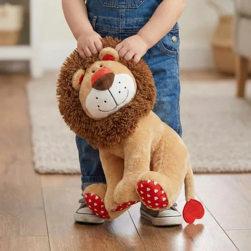 Vista 5 de WEIGEDU Peluche de león de amor, juguete de peluche de león rey con cola en forma de corazón de melena para niños, niñas, bebés, parejas, amantes