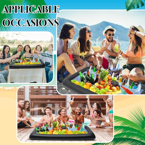 Vista 6 de Leitee El kit inflable de barra para servir incluye bandeja de buffet de ensalada con tapón de drenaje, cubierta de malla para alimentos, bebidas