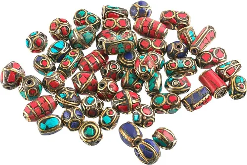 PH PandaHall 50 cuentas de turquesa tibetana, cuentas espaciadoras mixtas, cuentas redondas hechas a mano de Buda sueltas para aretes, collares,