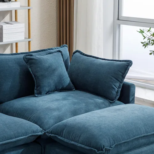 Vista 165 de Sofá modular de felpilla con tapicería en forma de L, sofá modular de 4 asientos con otomana extraíble y 5 almohadas para sala de estar, apartamento