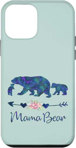 Vista 16 de Teal Blue Purple Floral Mama Bear and Two Cubs Green Mint Case for iPhone 16