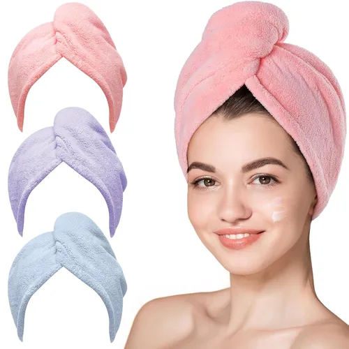 Vista 16 de Hicober Toalla de microfibra para el cabello, toallas de secado rápido para mujeres, turbante suave y ligero de secado rápido para cabello rizado