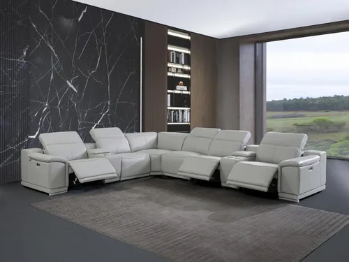 Vista 292 de BlackJack Furniture Venice - Sofá modular de cuero italiano de grano superior de 5 piezas con 3 reclinables eléctricos, reposacabezas ajustable