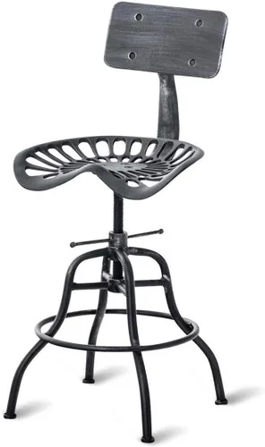 Taburete de bar industrial, silla de tractor, silla de montar de granja, respaldo, encimera, altura ajustable, taburete de bar de hierro fundido de
