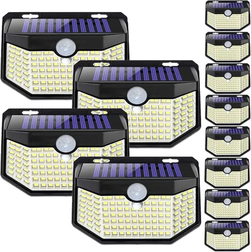 Vista 9 de HMCITY 120 luces LED solares para exteriores con sensor de movimiento y 3 modos de iluminación, IP65 impermeables, amplias, luces solares de pared